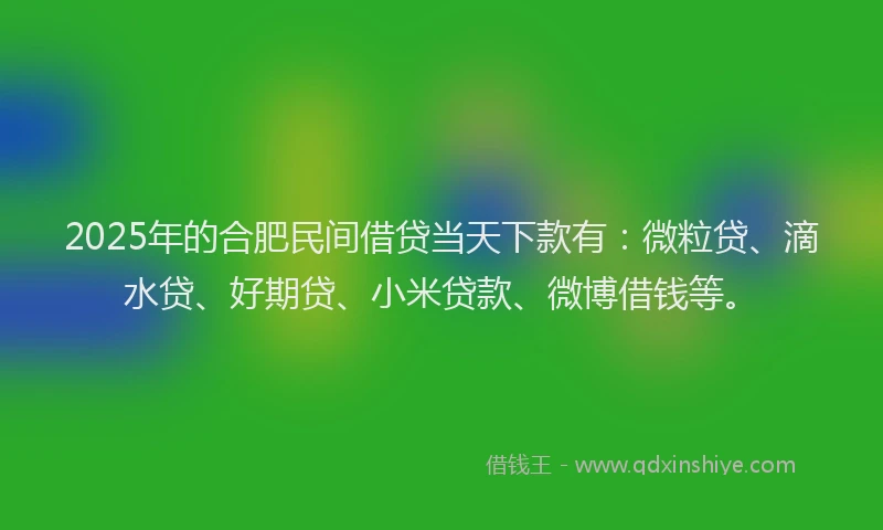 2025年的合肥民间借贷当天下款有：微粒贷、滴水贷、好期贷、小米贷款、微博借钱等。