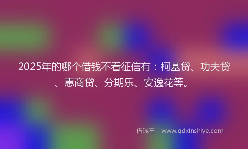 2025年的哪个借钱不看征信有：柯基贷、功夫贷、惠商贷、分期乐、安逸花等。