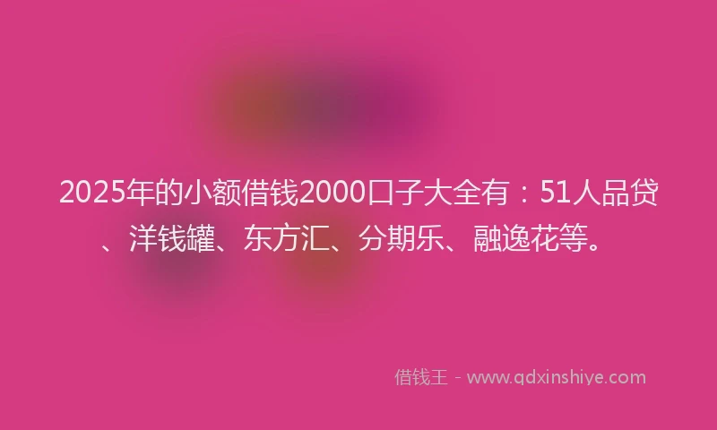 2025年的小额借钱2000口子大全有：51人品贷、洋钱罐、东方汇、分期乐、融逸花等。