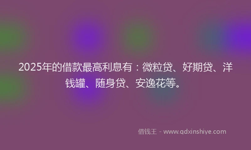 2025年的借款最高利息有：微粒贷、好期贷、洋钱罐、随身贷、安逸花等。