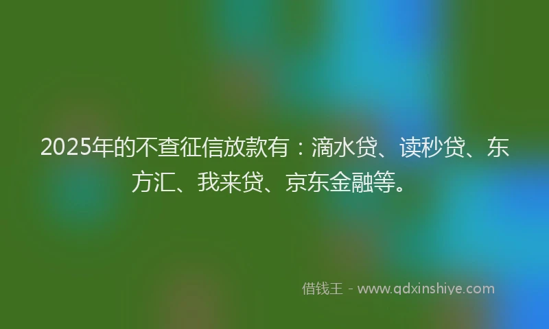 2025年的不查征信放款有：滴水贷、读秒贷、东方汇、我来贷、京东金融等。