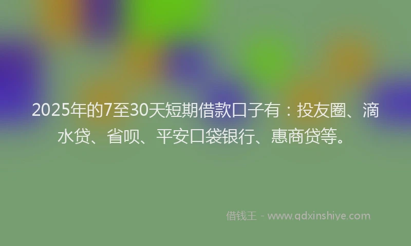 2025年的7至30天短期借款口子有：投友圈、滴水贷、省呗、平安口袋银行、惠商贷等。