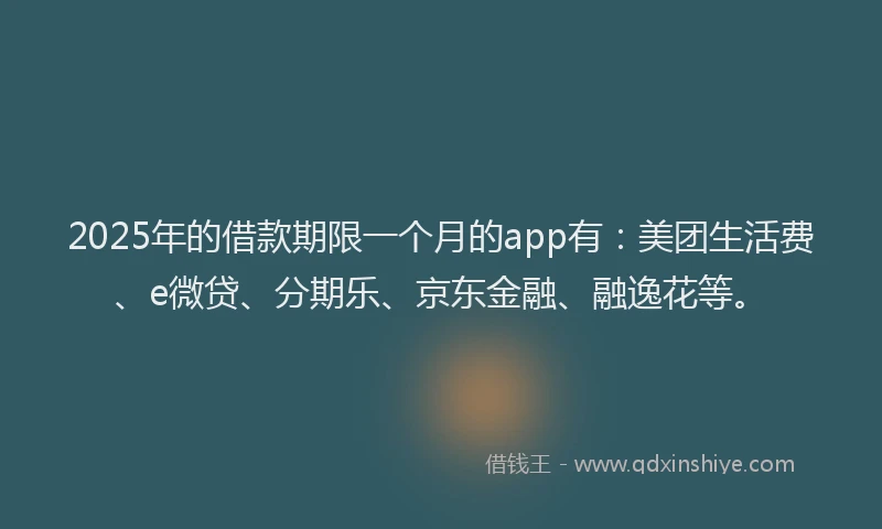 2025年的借款期限一个月的app有：美团生活费、e微贷、分期乐、京东金融、融逸花等。