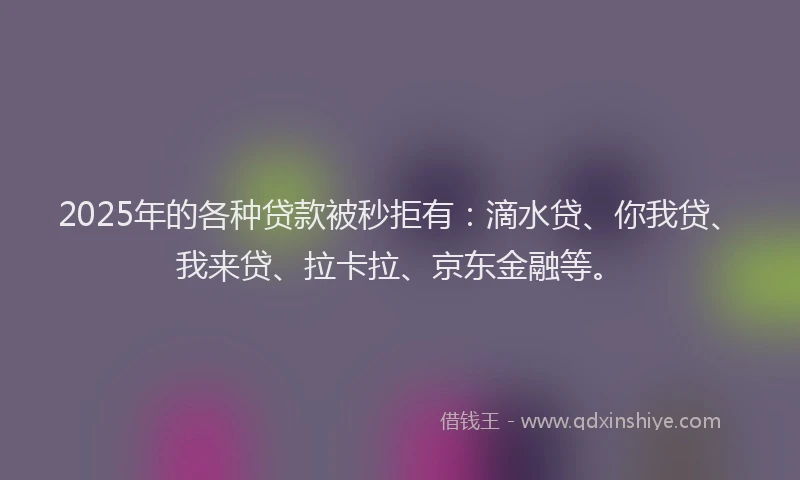 2025年的各种贷款被秒拒有：滴水贷、你我贷、我来贷、拉卡拉、京东金融等。
