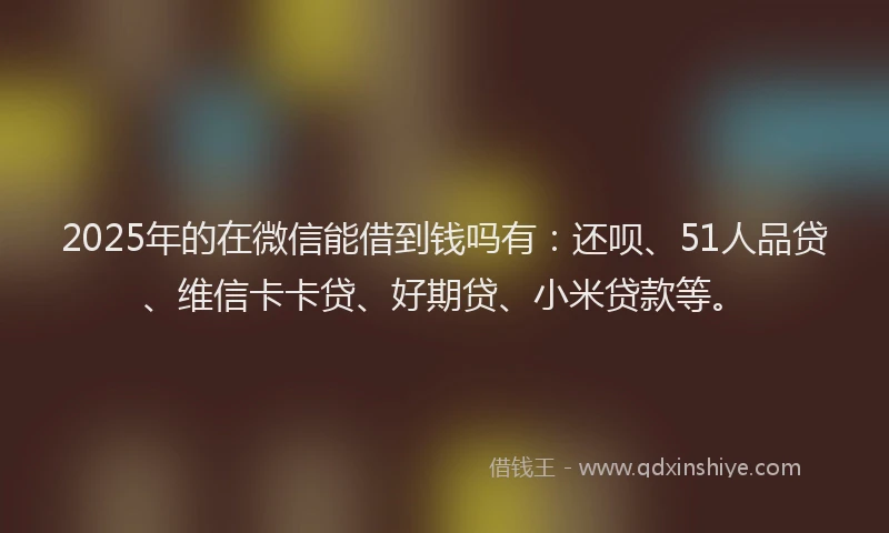 2025年的在微信能借到钱吗有：还呗、51人品贷、维信卡卡贷、好期贷、小米贷款等。