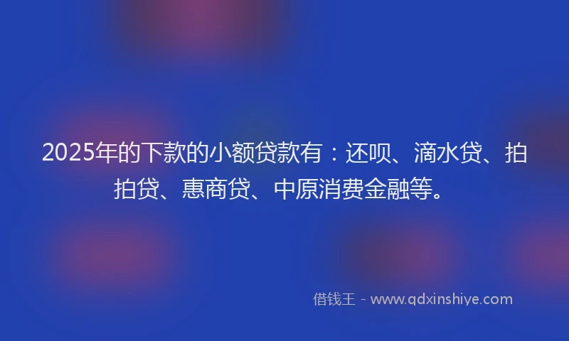 2025年的下款的小额贷款有：还呗、滴水贷、拍拍贷、惠商贷、中原消费金融等。