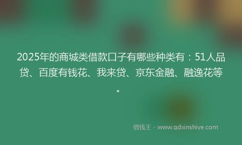 2025年的商城类借款口子有哪些种类有：51人品贷、百度有钱花、我来贷、京东金融、融逸花等。