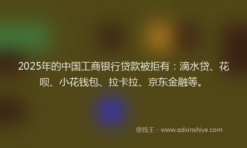 2025年的中国工商银行贷款被拒有：滴水贷、花呗、小花钱包、拉卡拉、京东金融等。