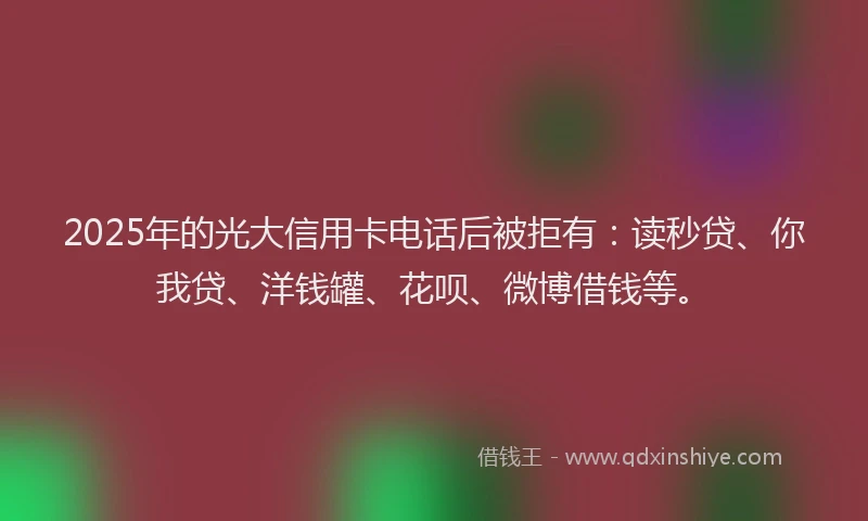 2025年的光大信用卡电话后被拒有：读秒贷、你我贷、洋钱罐、花呗、微博借钱等。