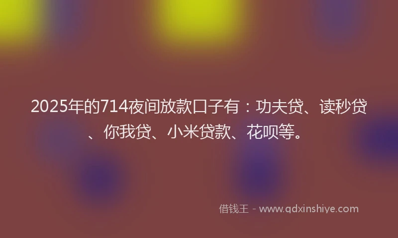 2025年的714夜间放款口子有：功夫贷、读秒贷、你我贷、小米贷款、花呗等。