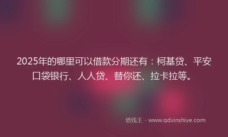 2025年的哪里可以借款分期还有：柯基贷、平安口袋银行、人人贷、替你还、拉卡拉等。