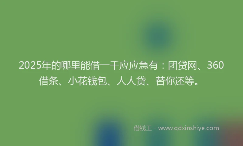 2025年的哪里能借一千应应急有：团贷网、360借条、小花钱包、人人贷、替你还等。
