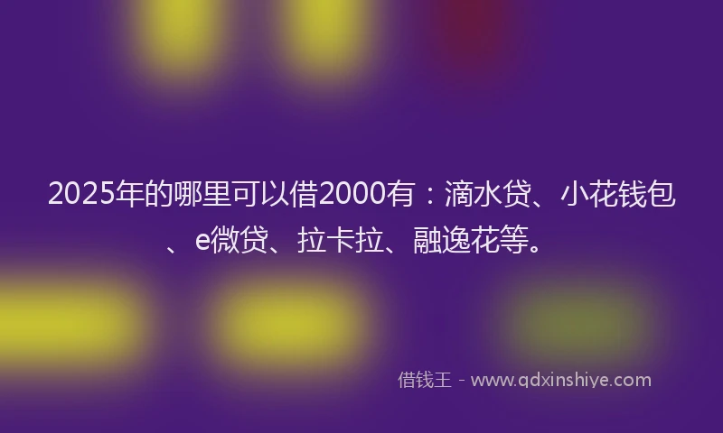 2025年的哪里可以借2000有：滴水贷、小花钱包、e微贷、拉卡拉、融逸花等。