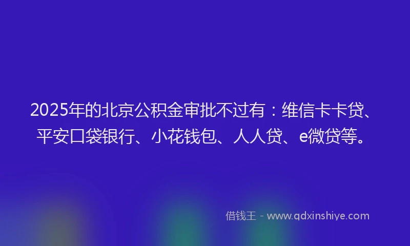 2025年的北京公积金审批不过有：维信卡卡贷、平安口袋银行、小花钱包、人人贷、e微贷等。