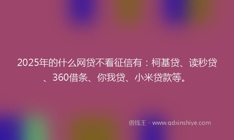 2025年的什么网贷不看征信有：柯基贷、读秒贷、360借条、你我贷、小米贷款等。