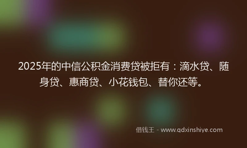 2025年的中信公积金消费贷被拒有：滴水贷、随身贷、惠商贷、小花钱包、替你还等。