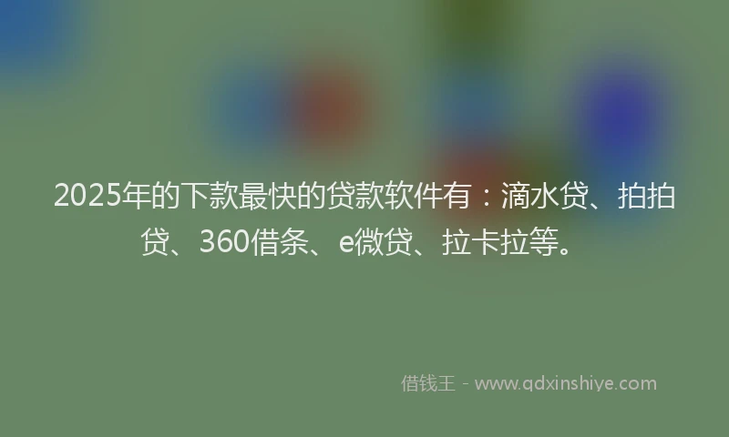 2025年的下款最快的贷款软件有：滴水贷、拍拍贷、360借条、e微贷、拉卡拉等。
