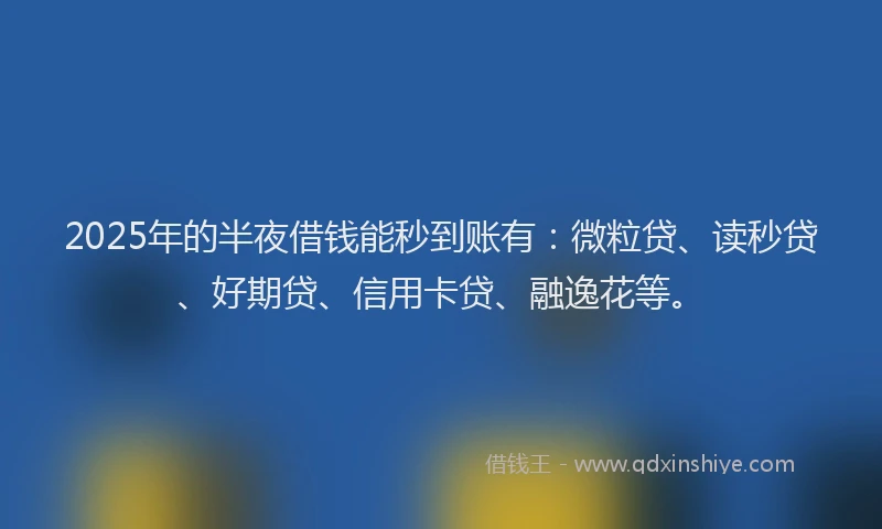 2025年的半夜借钱能秒到账有：微粒贷、读秒贷、好期贷、信用卡贷、融逸花等。