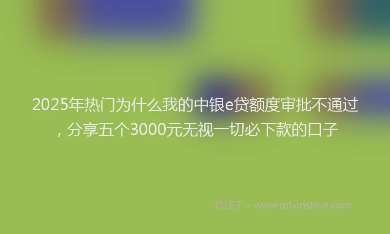 2025年热门为什么我的中银e贷额度审批不通过，分享五个3000元无视一切必下款的口子