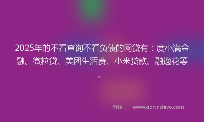 2025年的不看查询不看负债的网贷有：度小满金融、微粒贷、美团生活费、小米贷款、融逸花等。