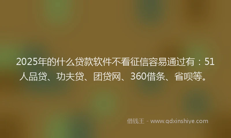 2025年的什么贷款软件不看征信容易通过有：51人品贷、功夫贷、团贷网、360借条、省呗等。