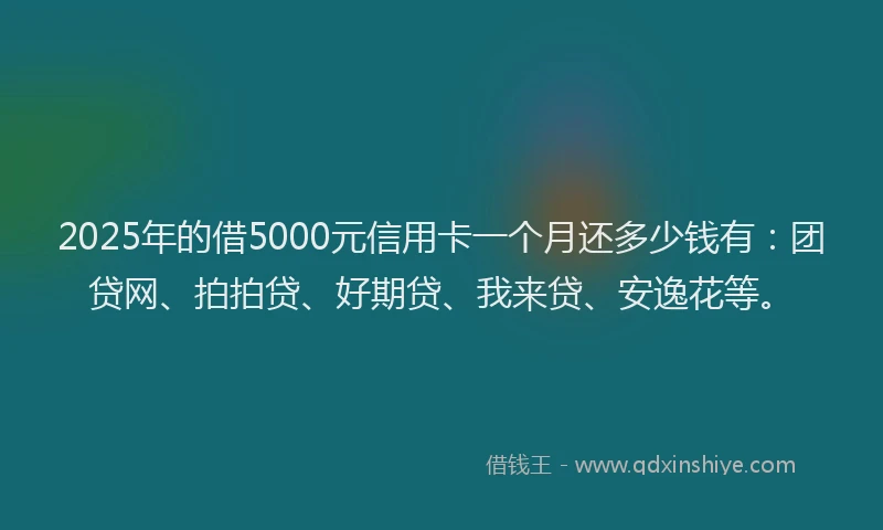 2025年的借5000元信用卡一个月还多少钱有：团贷网、拍拍贷、好期贷、我来贷、安逸花等。