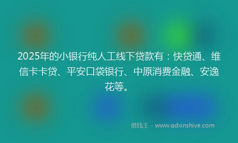 2025年的小银行纯人工线下贷款有：快贷通、维信卡卡贷、平安口袋银行、中原消费金融、安逸花等。