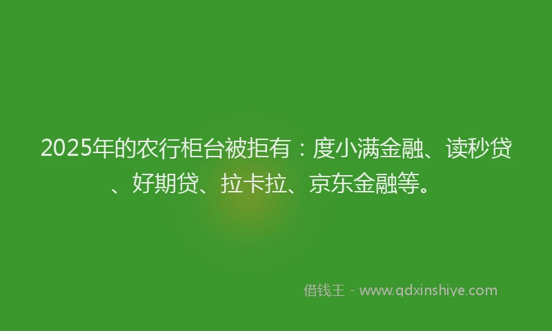 2025年的农行柜台被拒有：度小满金融、读秒贷、好期贷、拉卡拉、京东金融等。