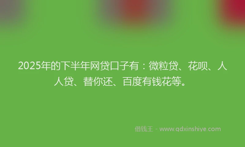 2025年的下半年网贷口子有：微粒贷、花呗、人人贷、替你还、百度有钱花等。