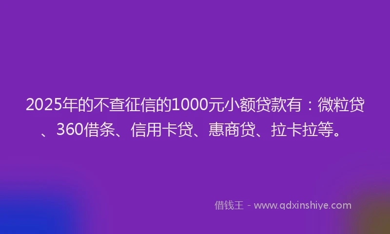 2025年的不查征信的1000元小额贷款有：微粒贷、360借条、信用卡贷、惠商贷、拉卡拉等。
