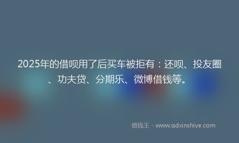 2025年的借呗用了后买车被拒有：还呗、投友圈、功夫贷、分期乐、微博借钱等。