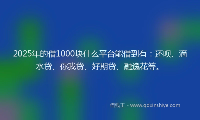 2025年的借1000块什么平台能借到有：还呗、滴水贷、你我贷、好期贷、融逸花等。
