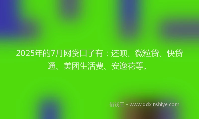 2025年的7月网贷口子有：还呗、微粒贷、快贷通、美团生活费、安逸花等。