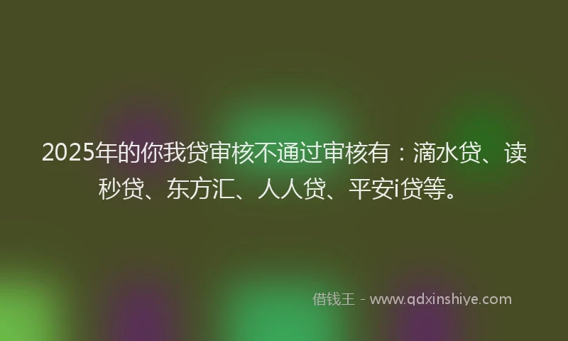 2025年的你我贷审核不通过审核有：滴水贷、读秒贷、东方汇、人人贷、平安i贷等。