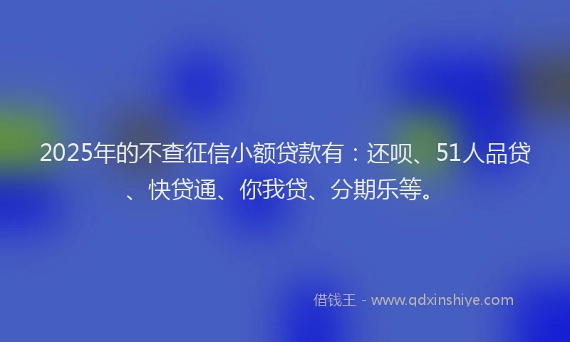2025年的不查征信小额贷款有：还呗、51人品贷、快贷通、你我贷、分期乐等。
