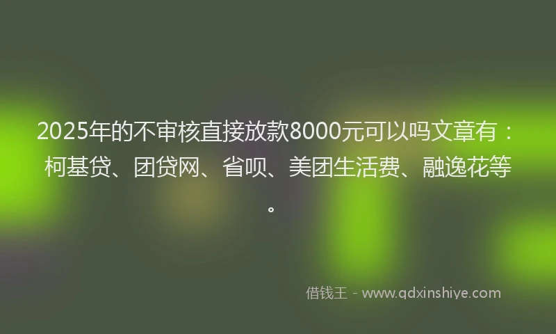 2025年的不审核直接放款8000元可以吗文章有：柯基贷、团贷网、省呗、美团生活费、融逸花等。