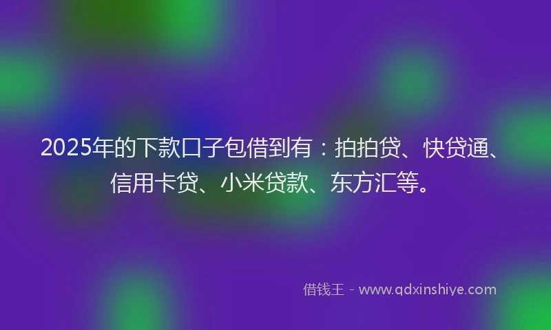 2025年的下款口子包借到有：拍拍贷、快贷通、信用卡贷、小米贷款、东方汇等。