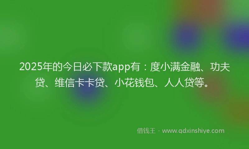 2025年的今日必下款app有：度小满金融、功夫贷、维信卡卡贷、小花钱包、人人贷等。