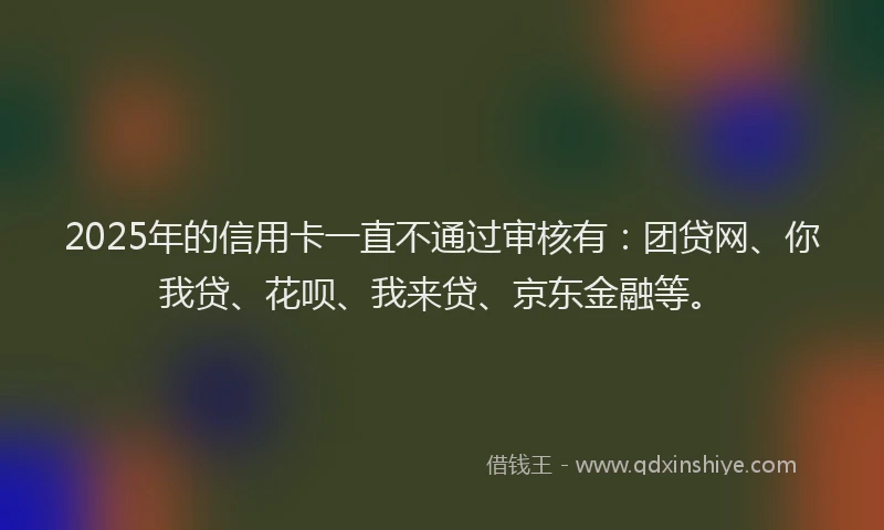2025年的信用卡一直不通过审核有：团贷网、你我贷、花呗、我来贷、京东金融等。