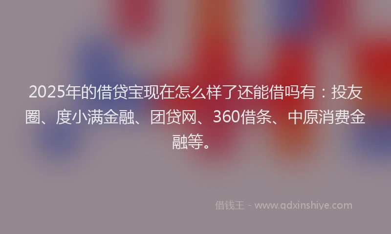 2025年的借贷宝现在怎么样了还能借吗有：投友圈、度小满金融、团贷网、360借条、中原消费金融等。