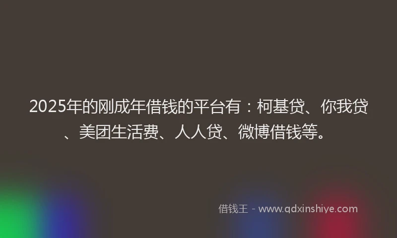 2025年的刚成年借钱的平台有：柯基贷、你我贷、美团生活费、人人贷、微博借钱等。