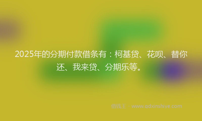 2025年的分期付款借条有：柯基贷、花呗、替你还、我来贷、分期乐等。