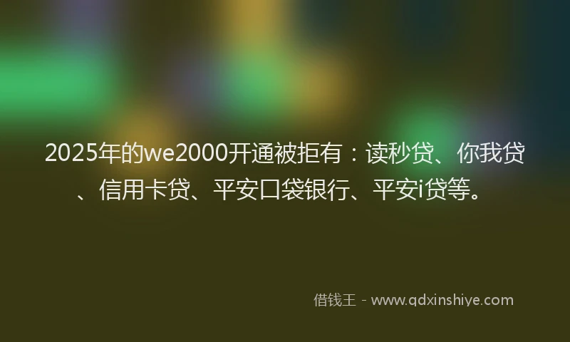 2025年的we2000开通被拒有：读秒贷、你我贷、信用卡贷、平安口袋银行、平安i贷等。