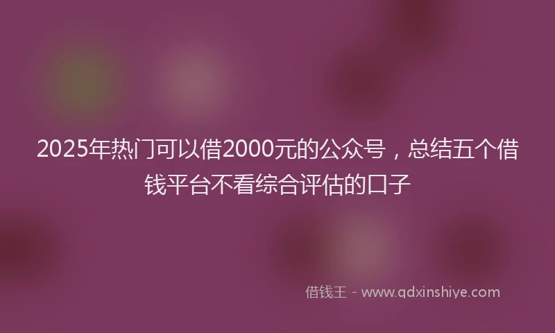2025年热门可以借2000元的公众号，总结五个借钱平台不看综合评估的口子