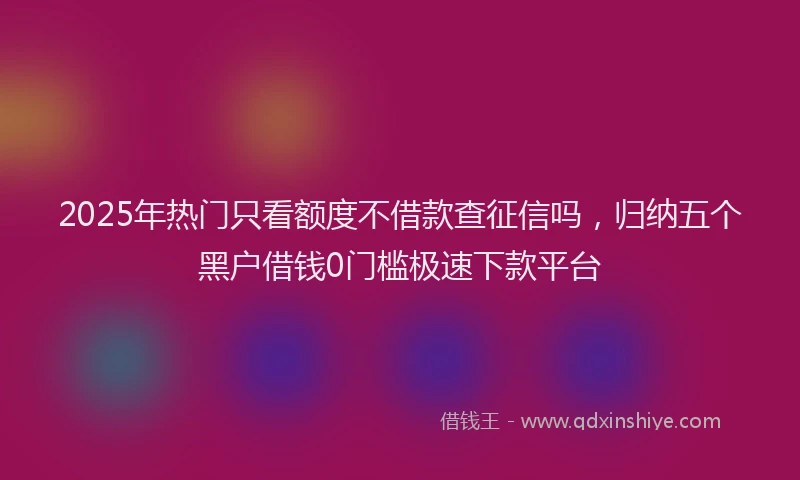 2025年热门只看额度不借款查征信吗，归纳五个黑户借钱0门槛极速下款平台