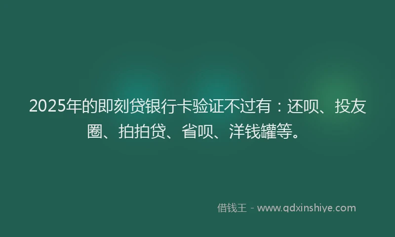 2025年的即刻贷银行卡验证不过有：还呗、投友圈、拍拍贷、省呗、洋钱罐等。