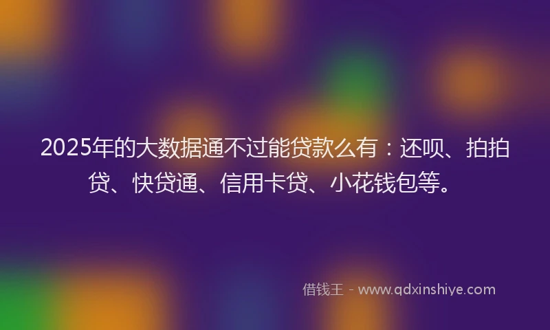 2025年的大数据通不过能贷款么有：还呗、拍拍贷、快贷通、信用卡贷、小花钱包等。