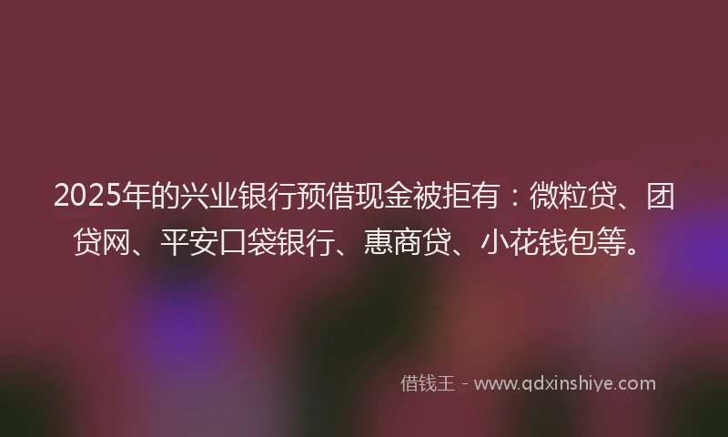 2025年的兴业银行预借现金被拒有：微粒贷、团贷网、平安口袋银行、惠商贷、小花钱包等。