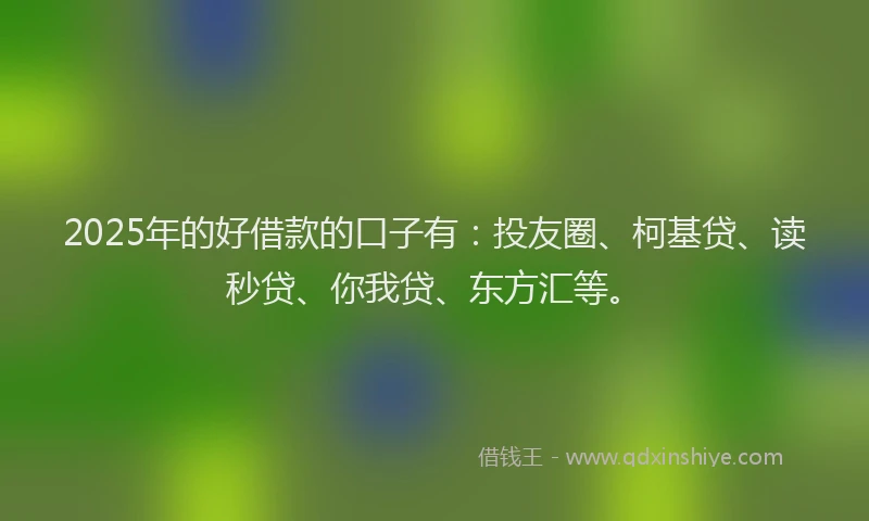 2025年的好借款的口子有：投友圈、柯基贷、读秒贷、你我贷、东方汇等。