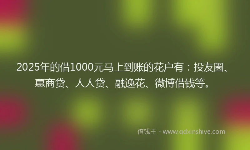 2025年的借1000元马上到账的花户有：投友圈、惠商贷、人人贷、融逸花、微博借钱等。